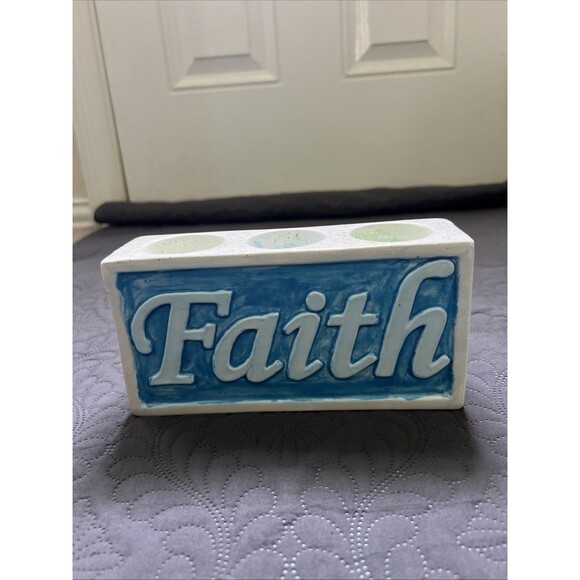 Faith & Hope Homemade Hand Painted Tea light Holder Arts Crafts Home Decor Accen - Picture 1 of 8